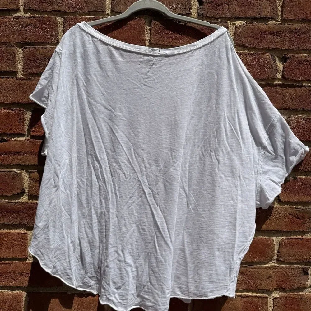 Free People White One-Shoulder Slouchy Short Sleeve Tee